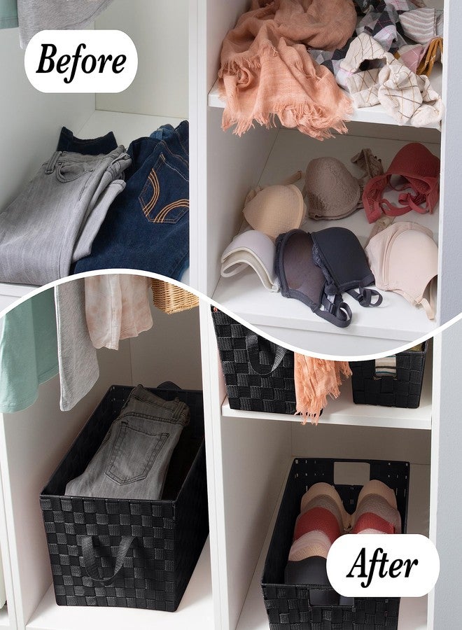 Simplify Large Shelf Woven Strap Tote | Decorative Storage Basket | Built in Handles | Organization | Closet | Bedroom | Bathroom | Nursery | Accessories | Toys | Gifts | 1 Pack | Black - Image 5